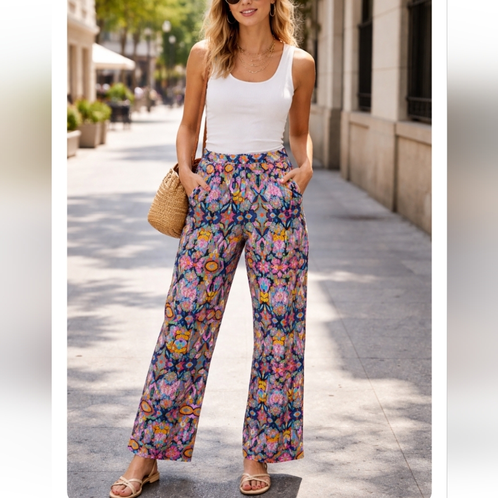 Women's Plus Size Philosophy Pants with Pockets Bold & Colorful Wide Leg size 1X